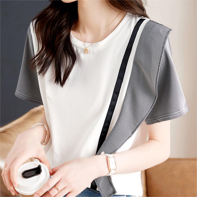 時尚不規則條紋荷葉邊短袖T恤