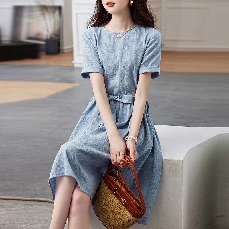 百搭提花圓領A字洋裝