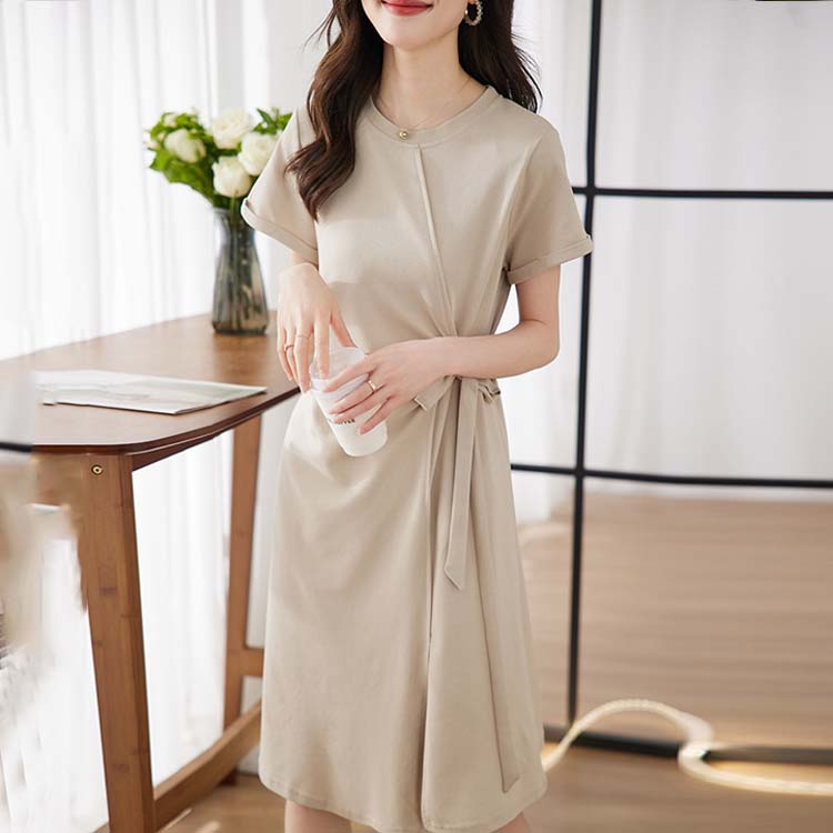 韓版綁帶收腰短袖連身裙