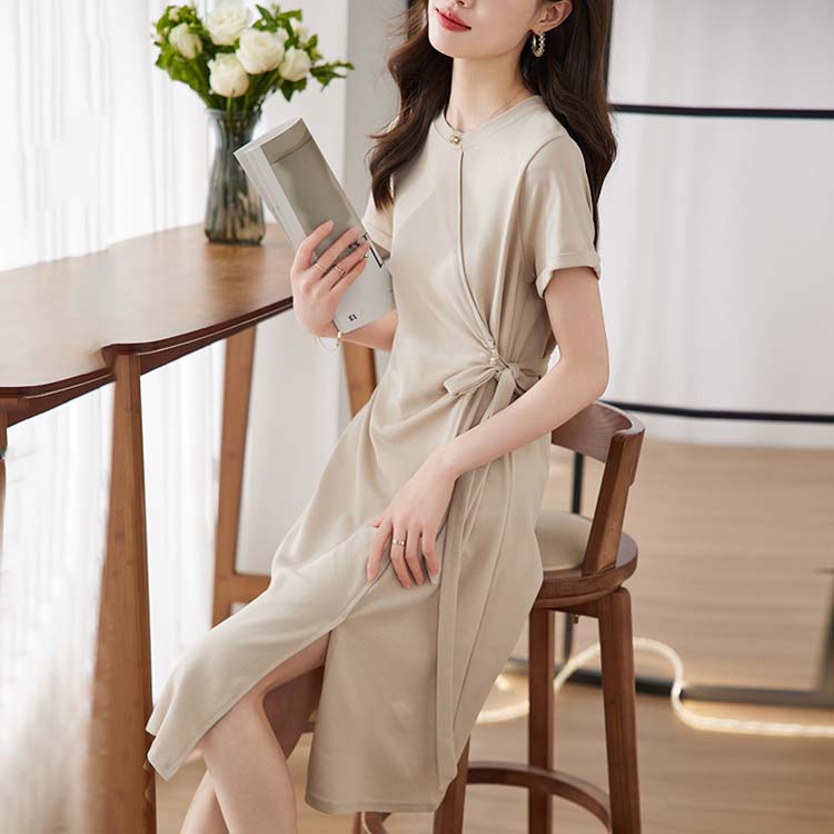 韓版綁帶收腰短袖連身裙