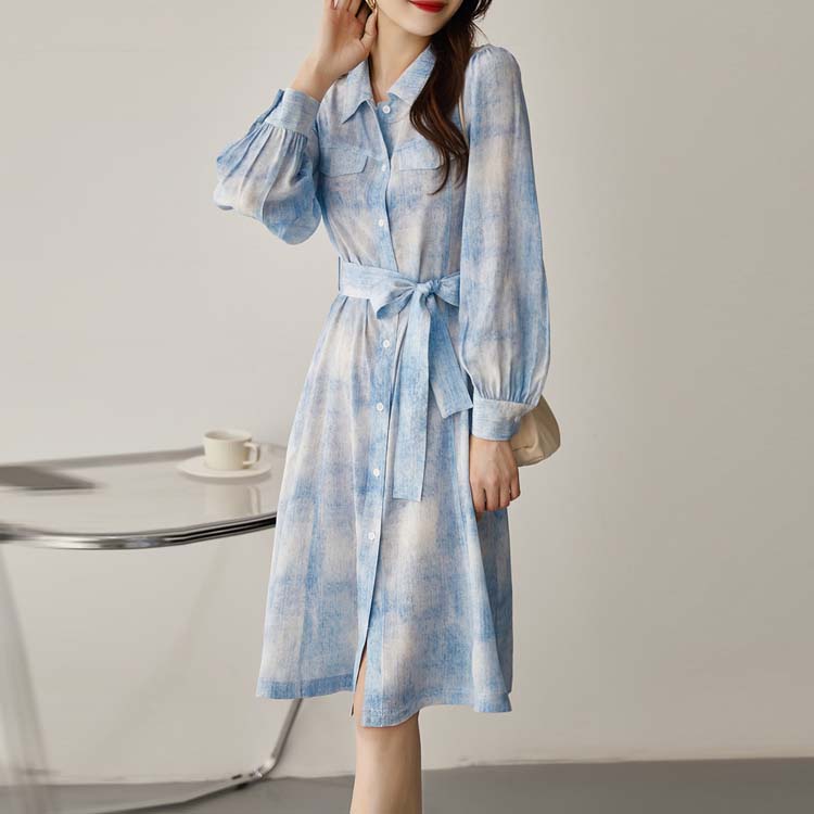 氣質暈染印花中長連身裙