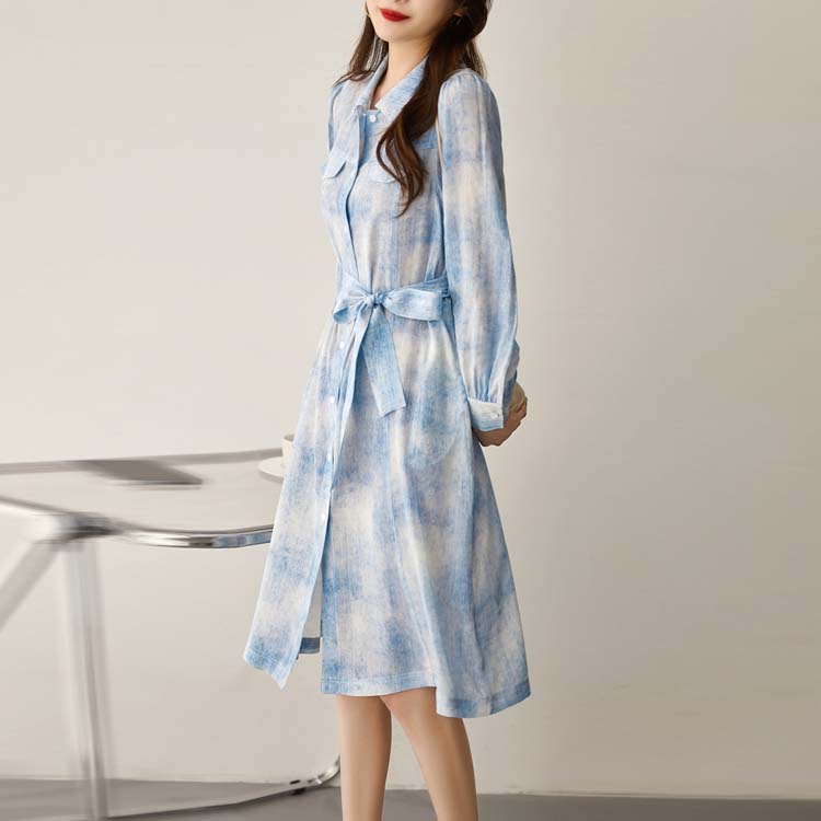 氣質暈染印花中長連身裙