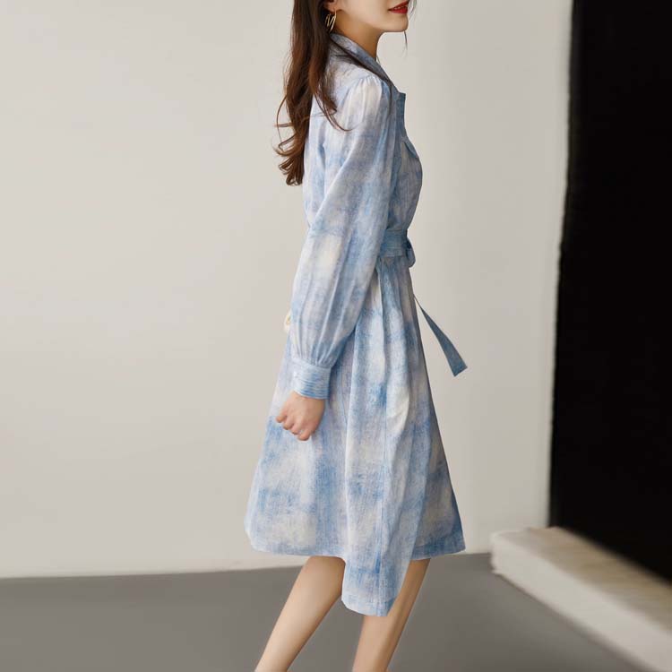 氣質暈染印花中長連身裙