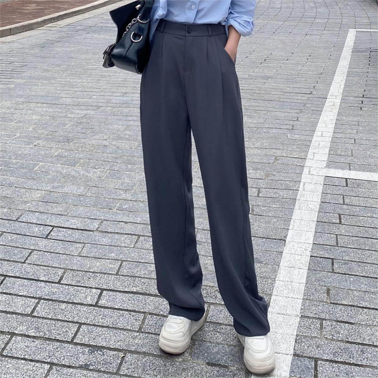 高級感高腰直筒西裝褲