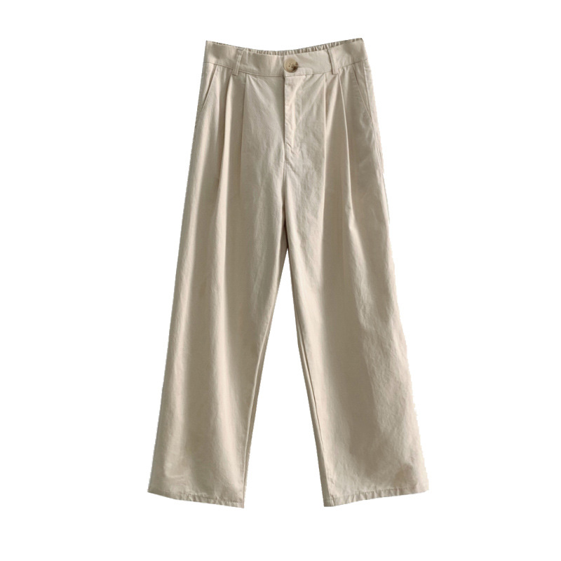 法式純色慵懶感寬鬆直筒闊腿褲