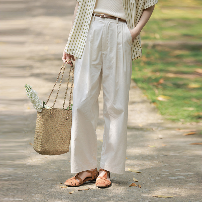 法式純色慵懶感寬鬆直筒闊腿褲