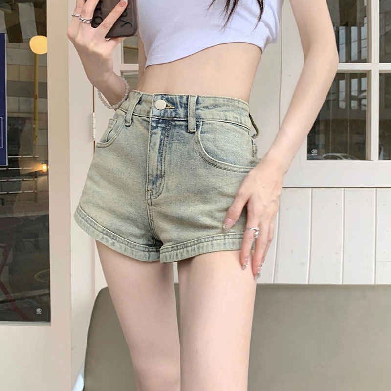 直筒修身拉鍊口袋彈性牛仔短褲