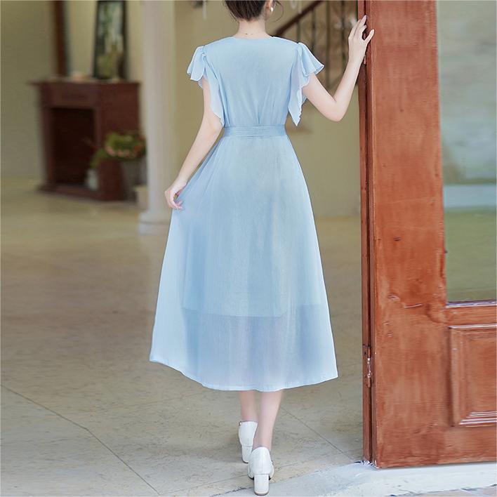 溫柔風修身小飛袖連身裙