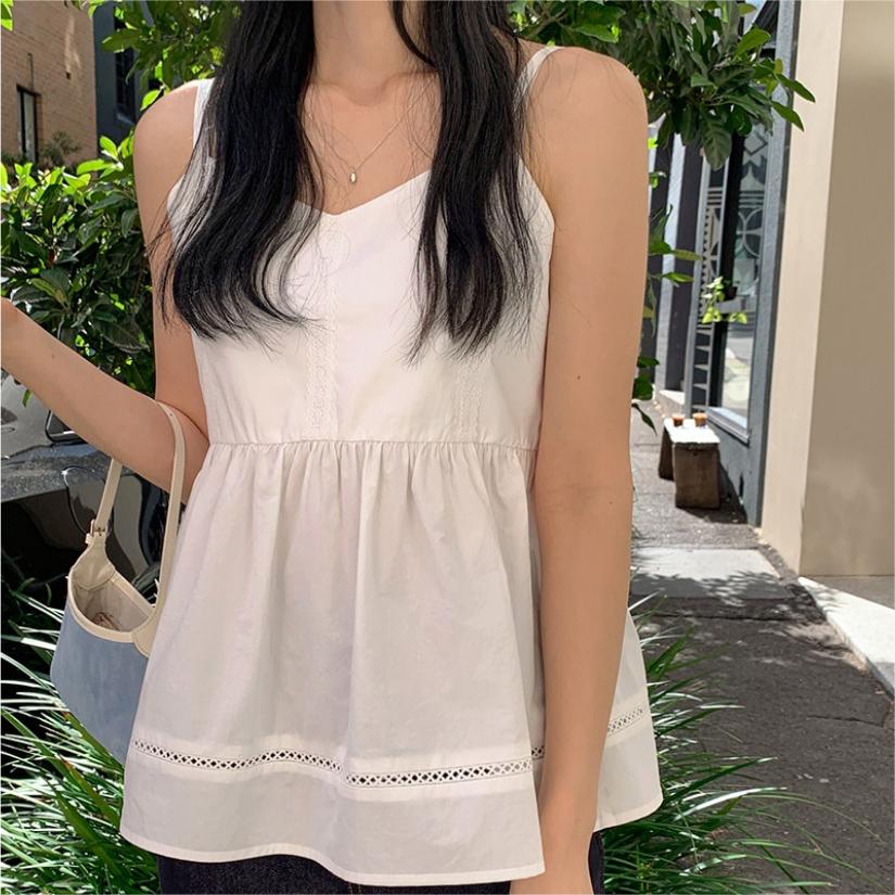 休閒減齡蕾絲刺繡背心吊帶