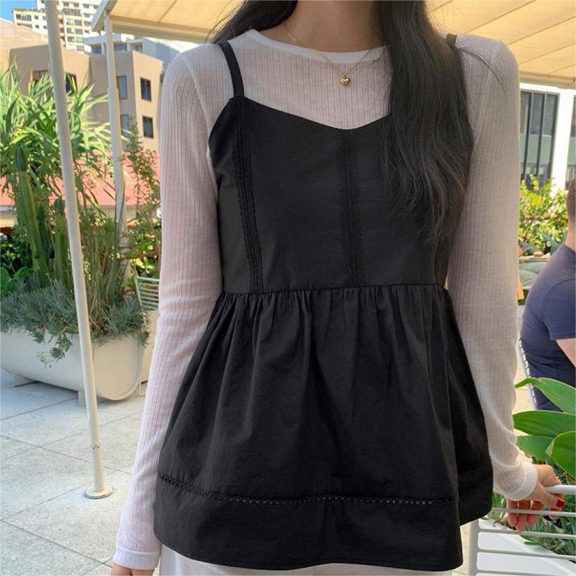 休閒減齡蕾絲刺繡背心吊帶