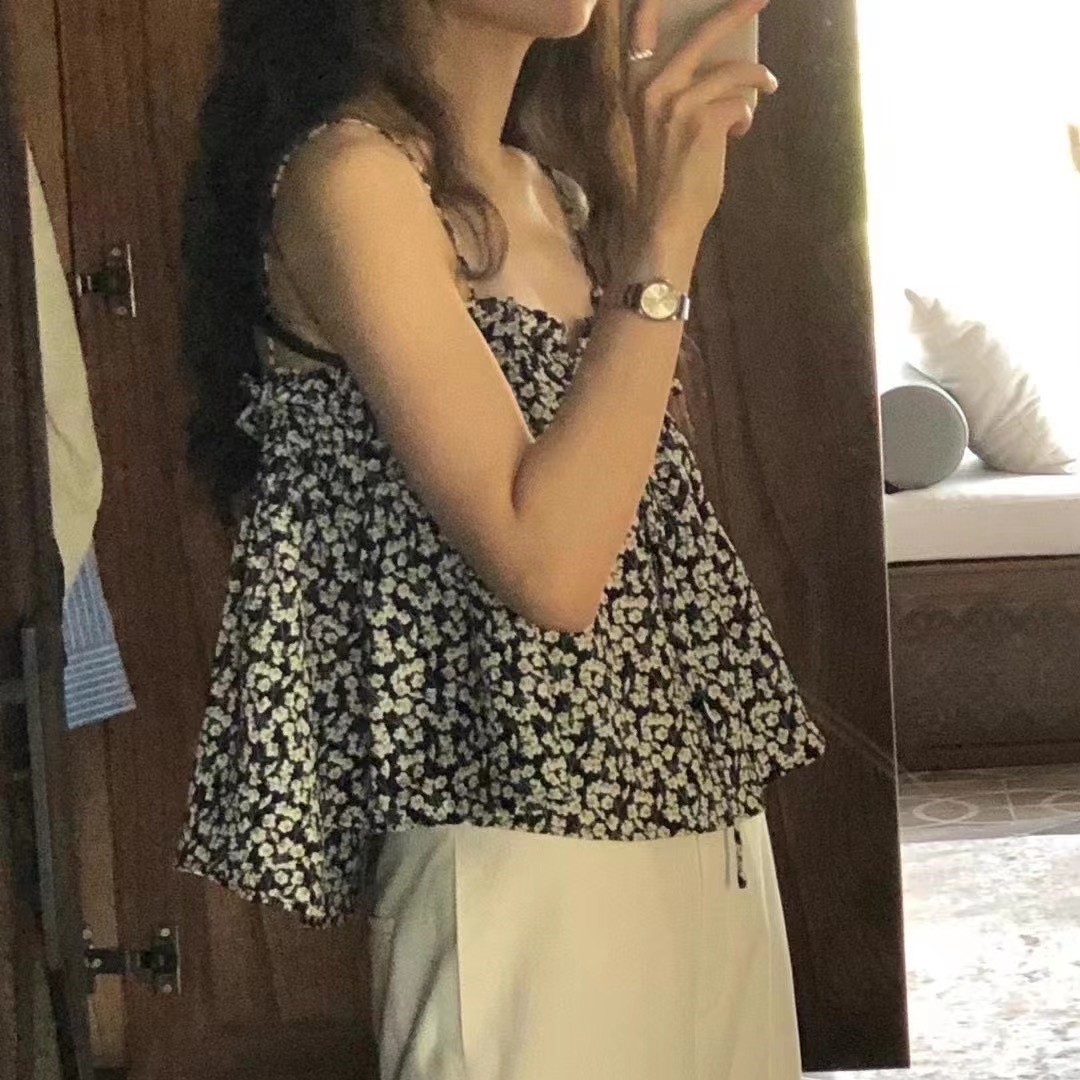 度假風小碎花繫帶吊帶背心