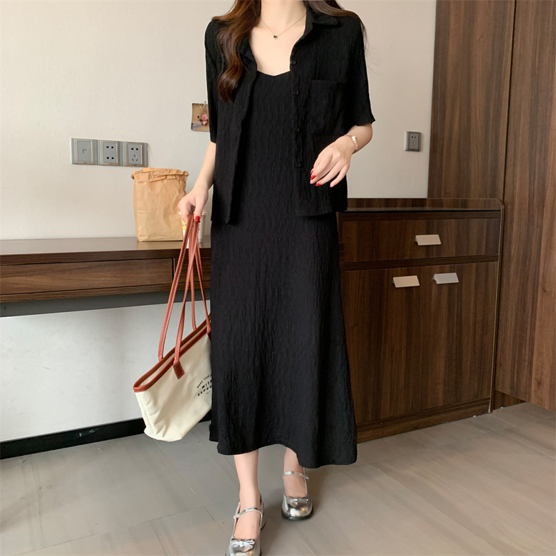 百搭肌理感短袖襯衫吊帶裙兩件套