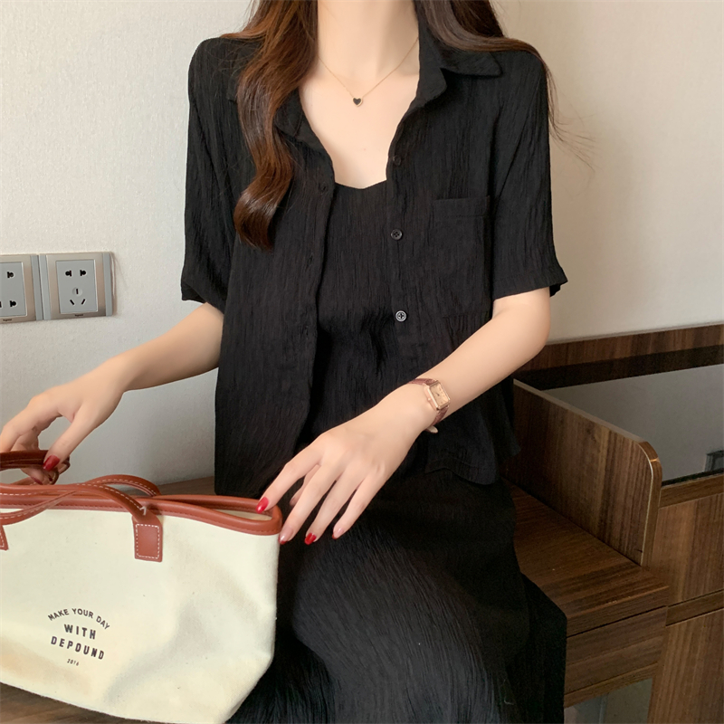 百搭肌理感短袖襯衫吊帶裙兩件套