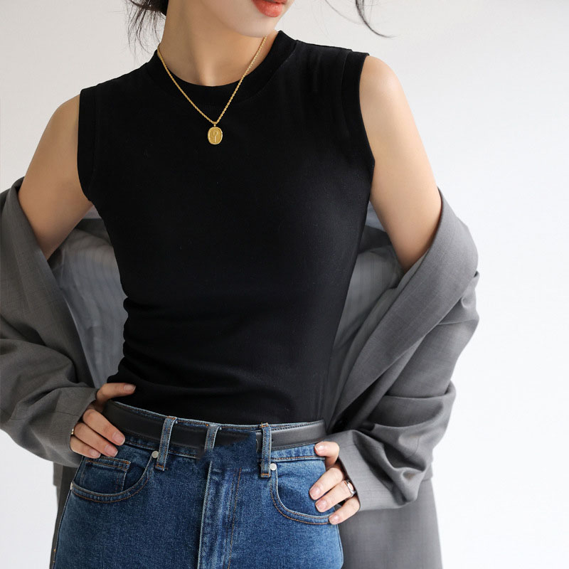 百搭基本款無袖純棉小圓領背心