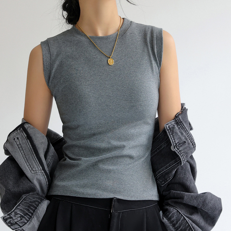 百搭基本款無袖純棉小圓領背心