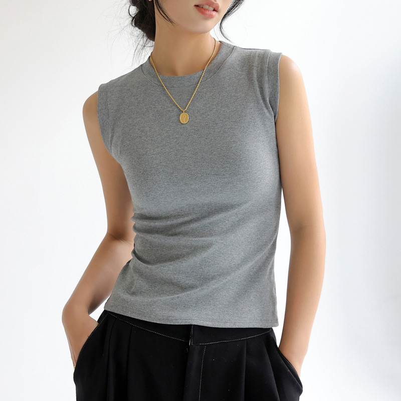 百搭基本款無袖純棉小圓領背心
