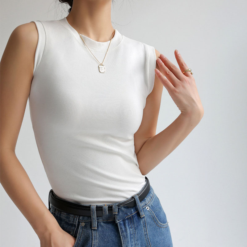 百搭基本款無袖純棉小圓領背心