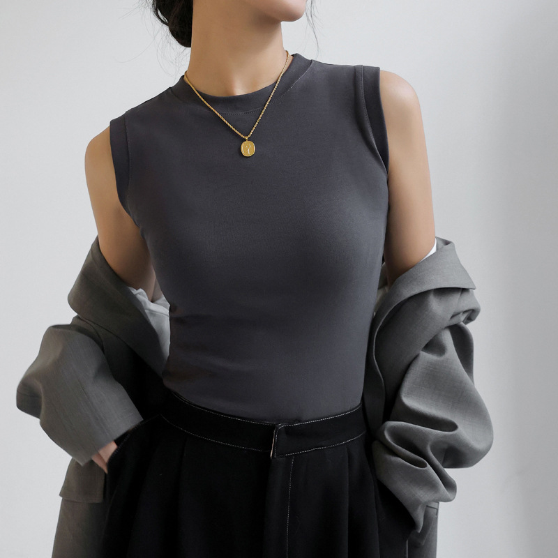 百搭基本款無袖純棉小圓領背心
