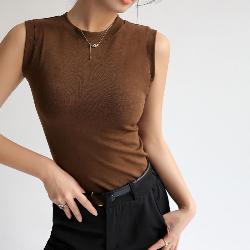 百搭基本款無袖純棉小圓領背心
