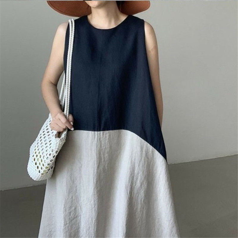 韓國chic圓領撞色拼接連身裙