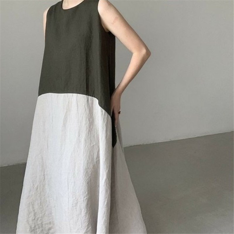 韓國chic圓領撞色拼接連身裙