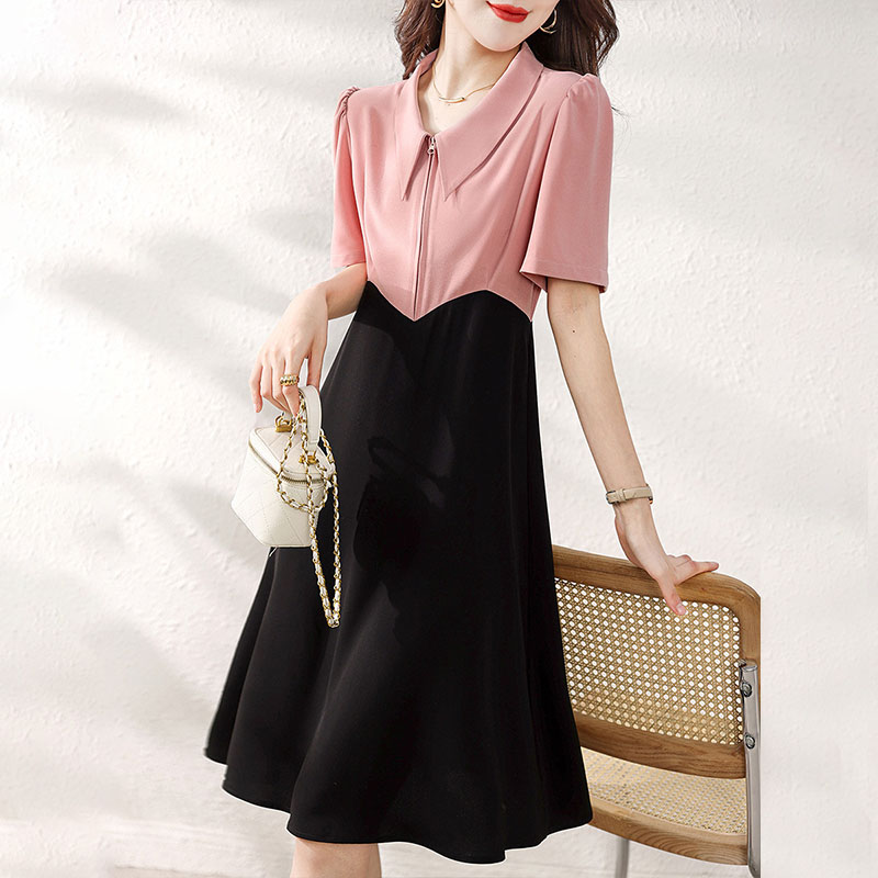 氣質甜美撞色翻領連身裙