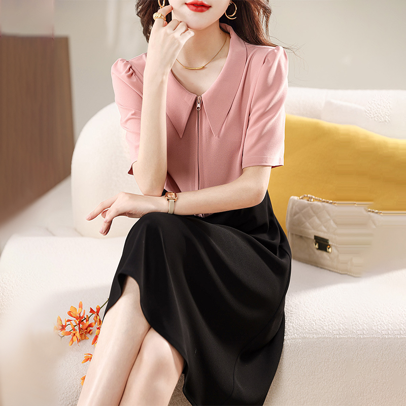 氣質甜美撞色翻領連身裙