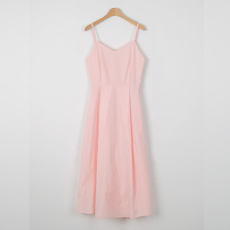 韓版修身露背後鬆緊可調式吊帶連身裙