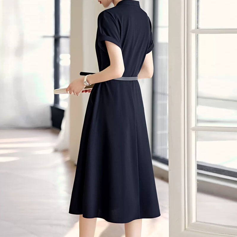 時尚優雅氣質純色V領連身裙