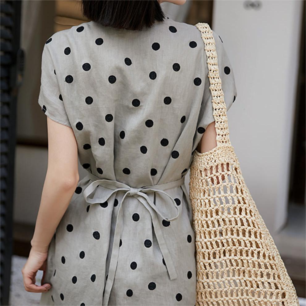藝術復古波點V領收腰連身裙
