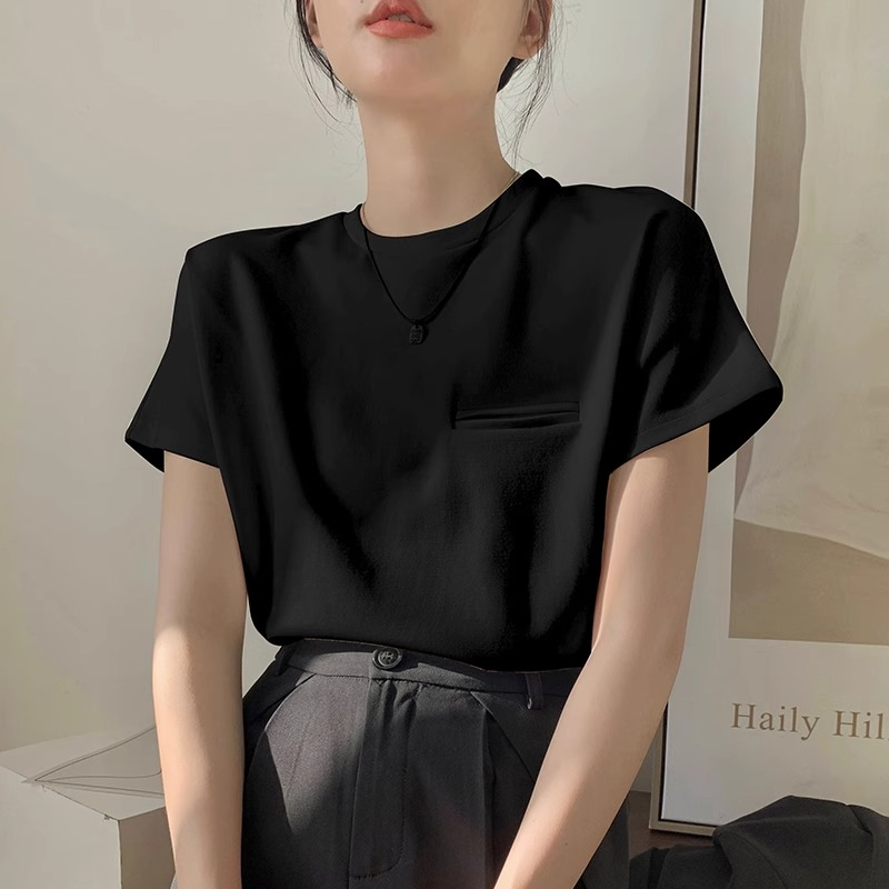 韓版寬鬆休閒純色正肩短袖T恤