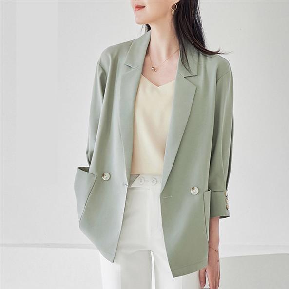 高品質設計感百搭純色九分袖西裝外套