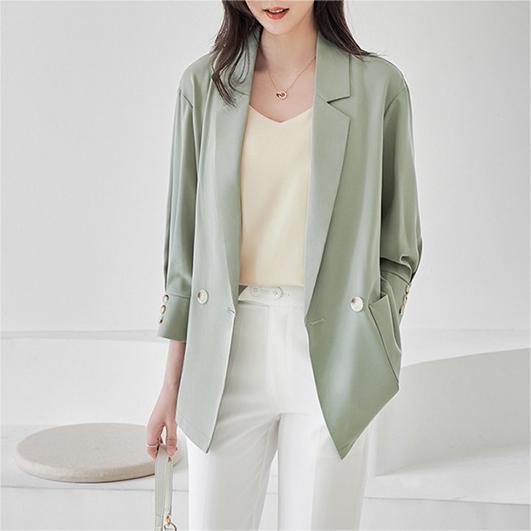 高品質設計感百搭純色九分袖西裝外套