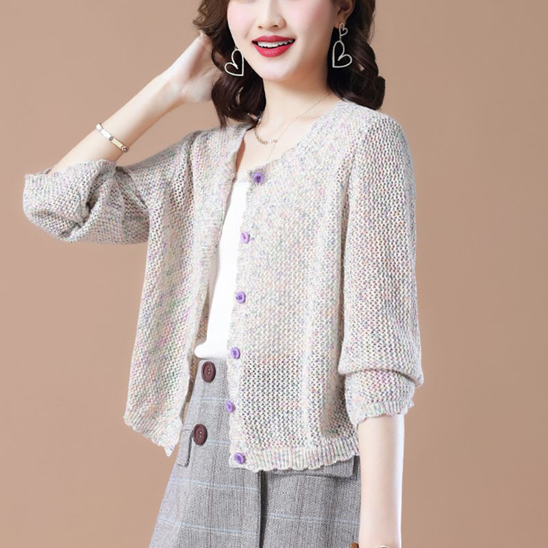 夏季薄款休閑撞色鏤空針織開衫