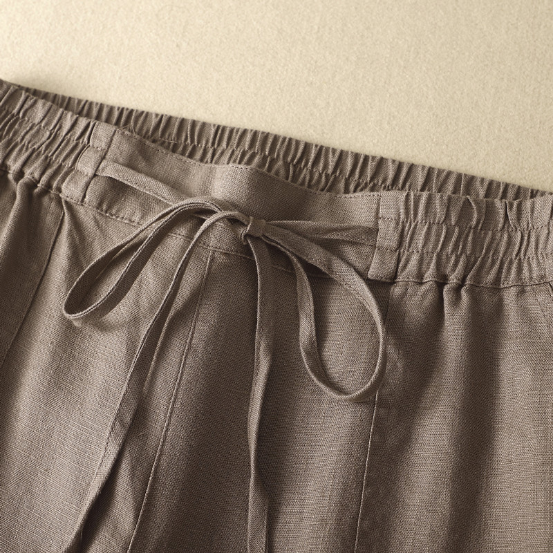 復古純色直筒棉麻闊腿褲