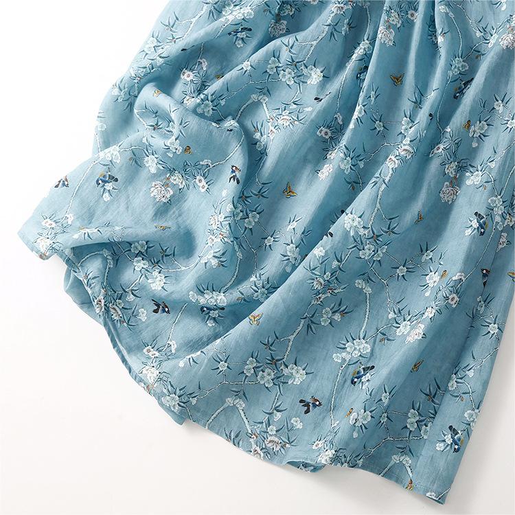 復古棉麻碎花圓領連身裙