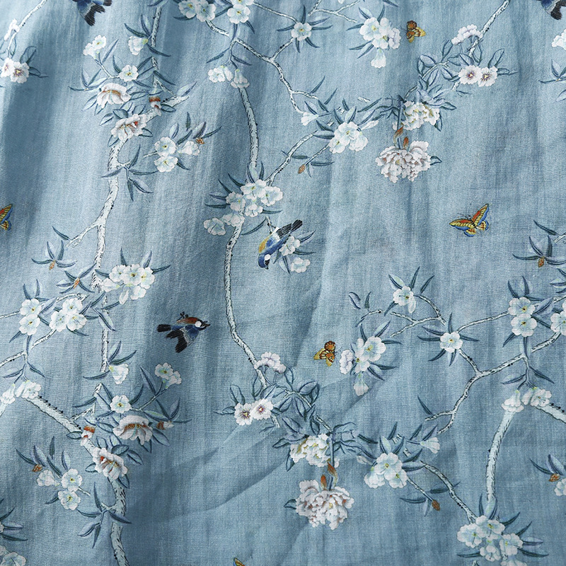 復古棉麻碎花圓領連身裙