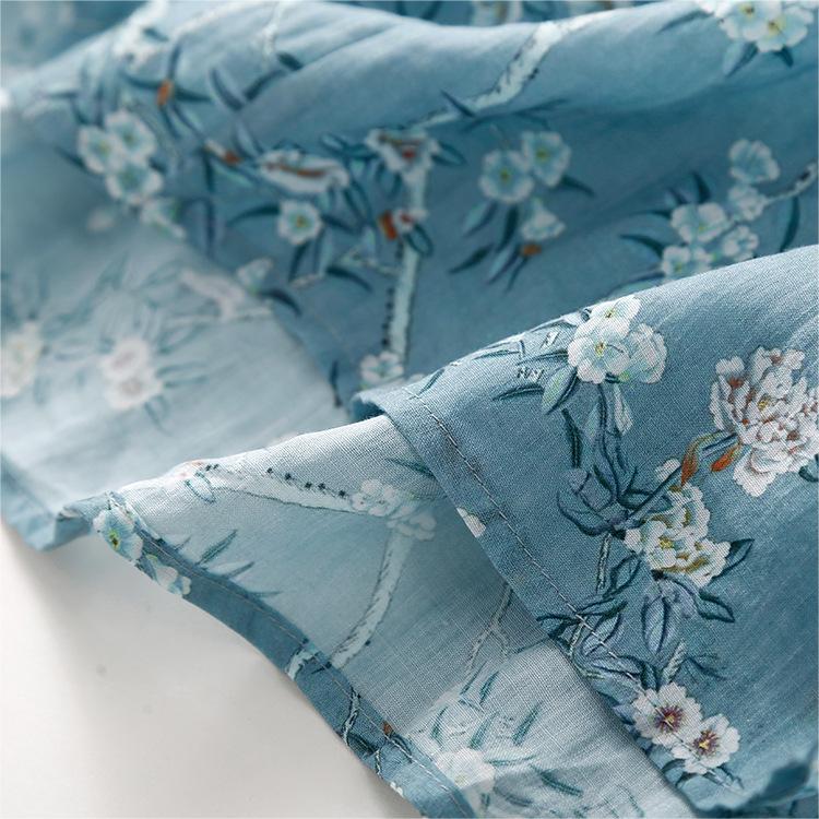 復古棉麻碎花圓領連身裙