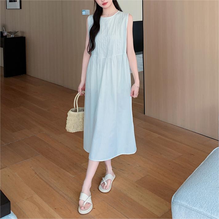 韓版純色無袖背心長洋裝