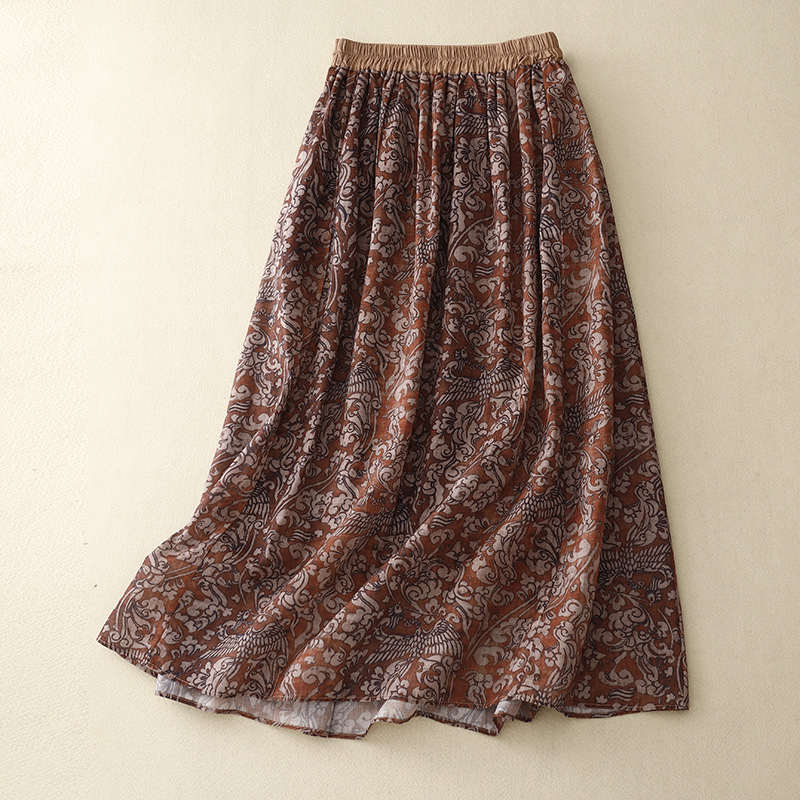 文藝復古碎花鬆緊腰半身裙