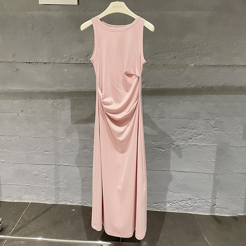 設計感修身顯瘦褶皺長款洋裝