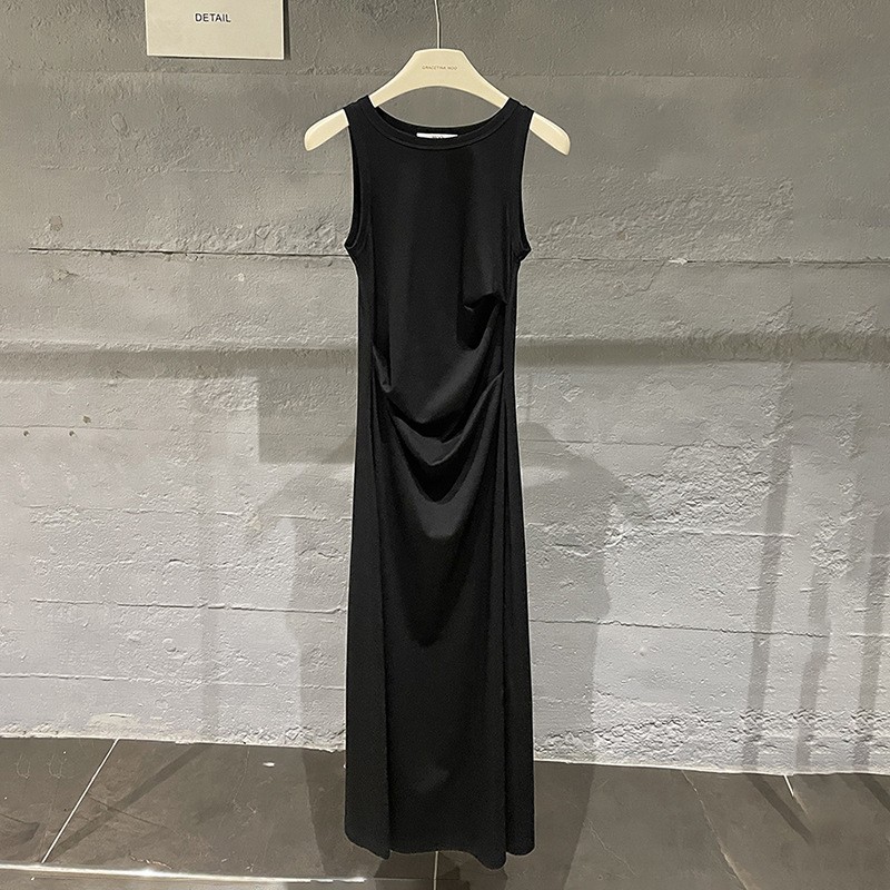 設計感修身顯瘦褶皺長款洋裝