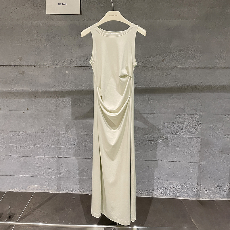 設計感修身顯瘦褶皺長款洋裝