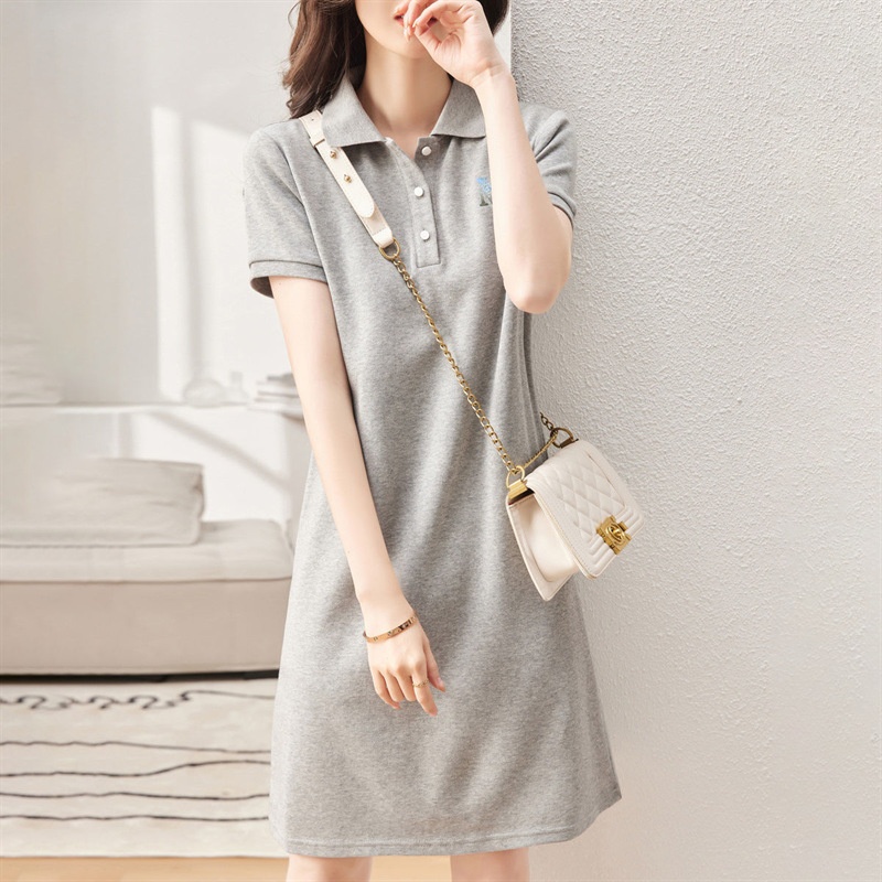 休閒直筒純棉短袖polo領連身裙