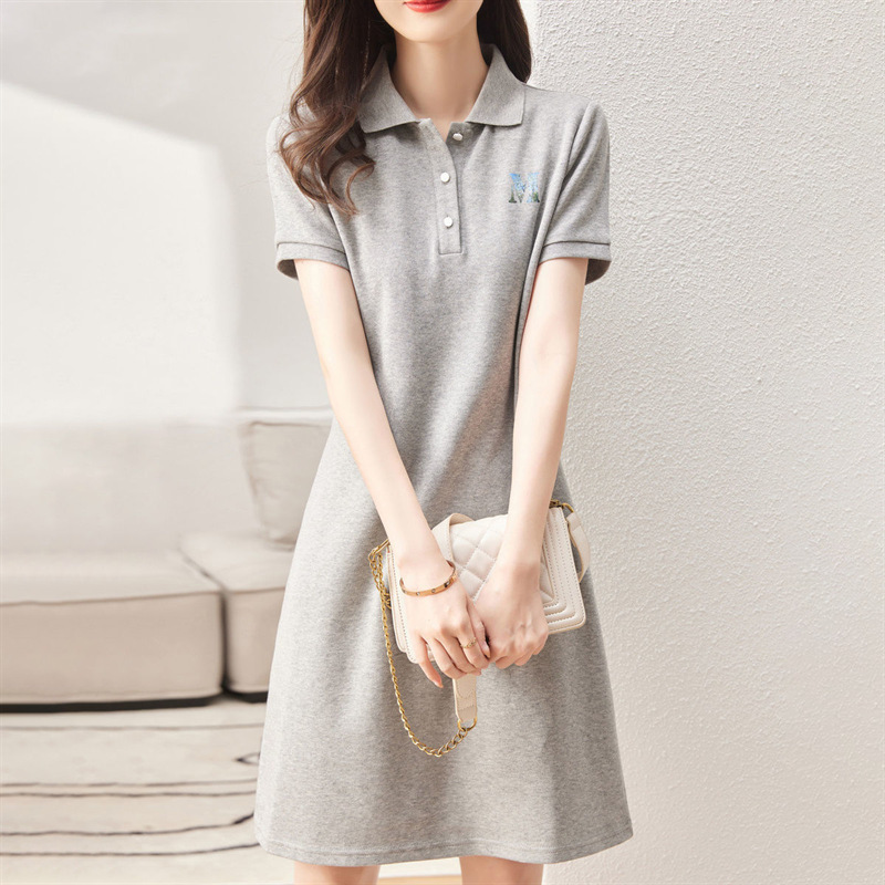 休閒直筒純棉短袖polo領連身裙