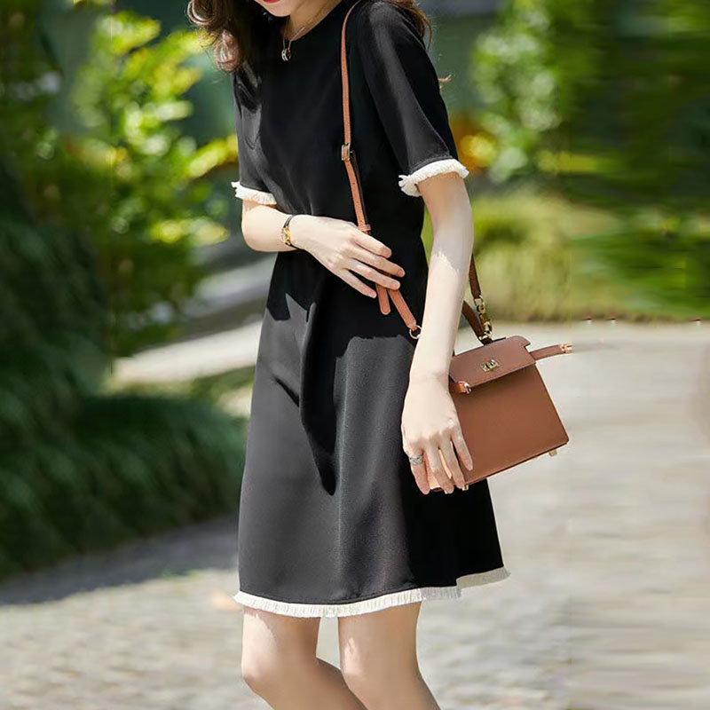 赫本風圓領短袖連身裙
