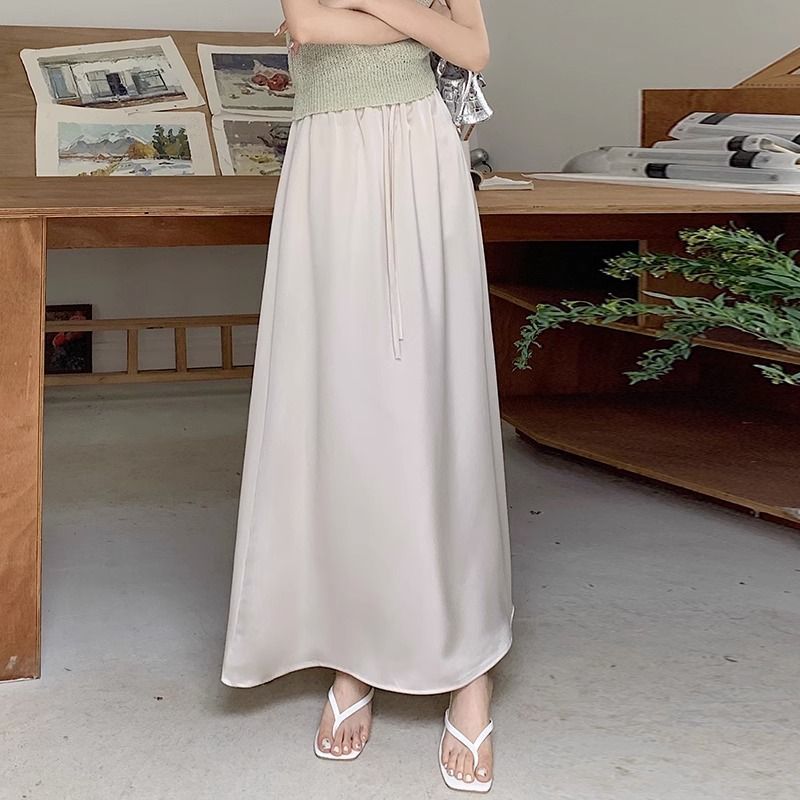 氣質中長高腰緞面半身裙