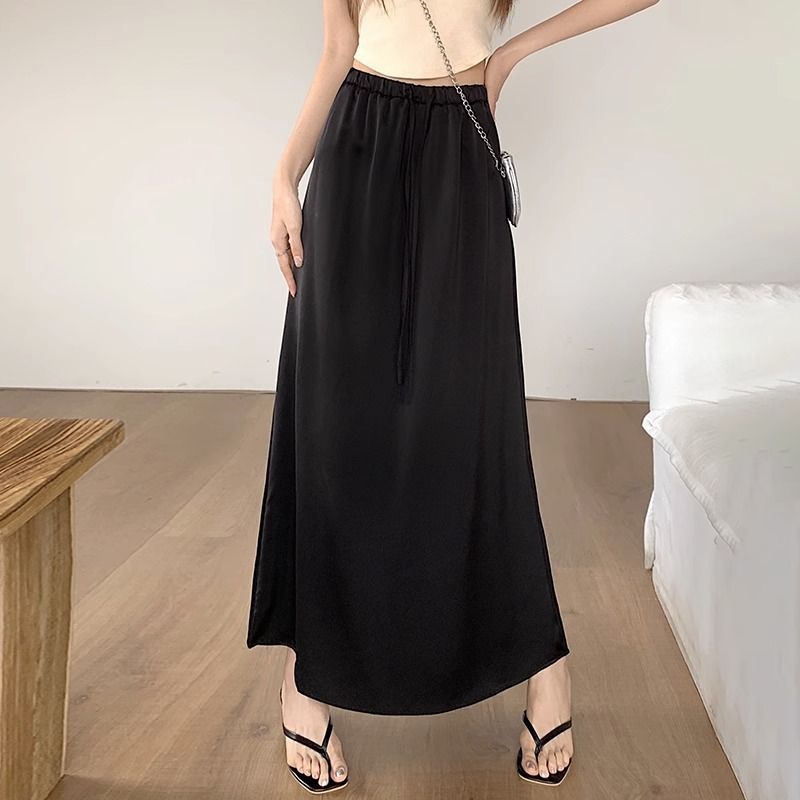 氣質中長高腰緞面半身裙