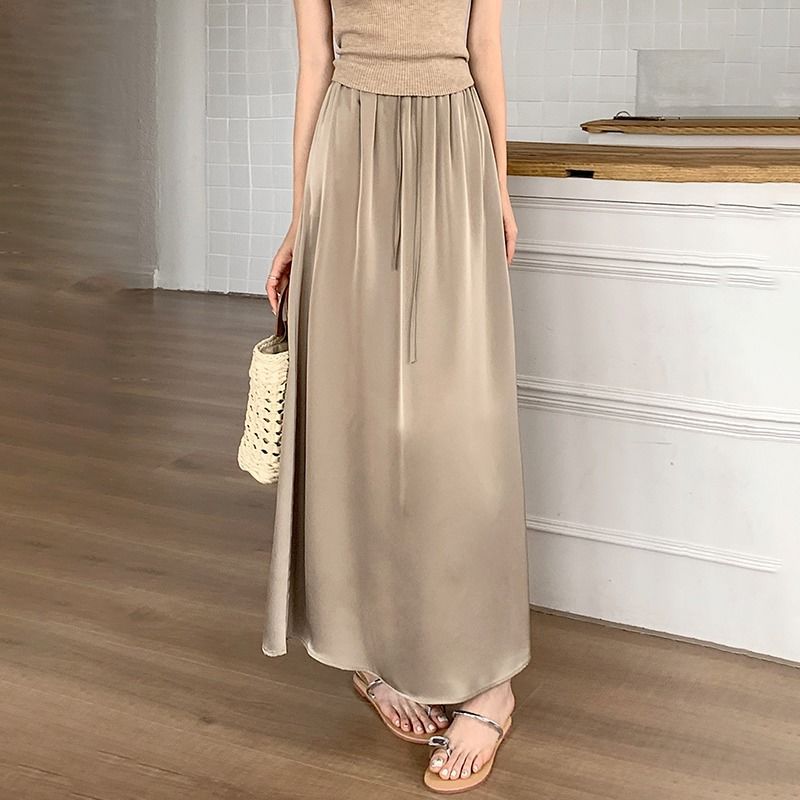 氣質中長高腰緞面半身裙