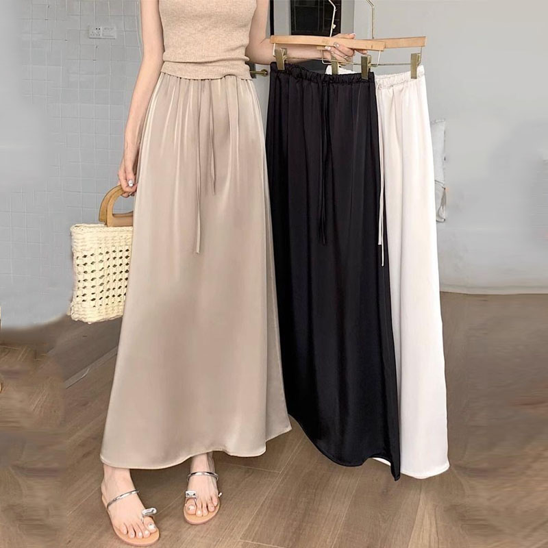 氣質中長高腰緞面半身裙